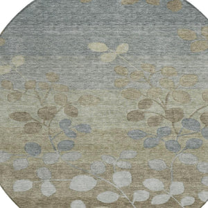 HomeRoots 5' Elegant Khaki and Gray Floral Area Rug – Durable, Washable Design for Indoor and Outdoor Spaces 8' Round 625183