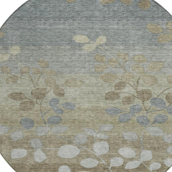 HomeRoots 5' Elegant Khaki and Gray Floral Area Rug – Durable, Washable Design for Indoor and Outdoor Spaces 8' Round 625183