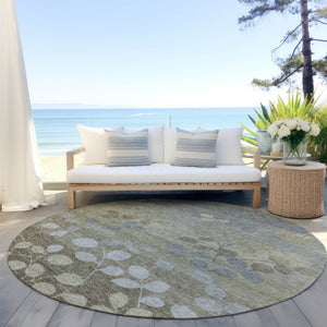 HomeRoots 5' Elegant Khaki and Gray Floral Area Rug – Durable, Washable Design for Indoor and Outdoor Spaces 8' Round 625183