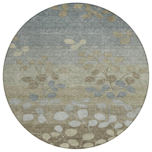 HomeRoots 5' Elegant Khaki and Gray Floral Area Rug – Durable, Washable Design for Indoor and Outdoor Spaces 8' Round 625183