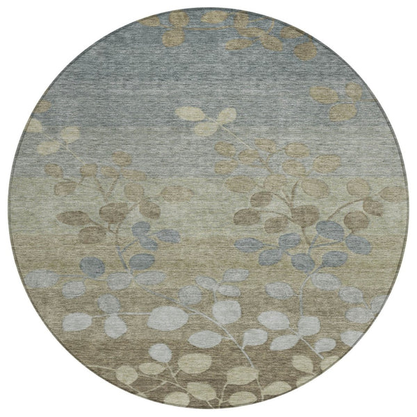HomeRoots 5' Elegant Khaki and Gray Floral Area Rug – Durable, Washable Design for Indoor and Outdoor Spaces 8' Round 625183