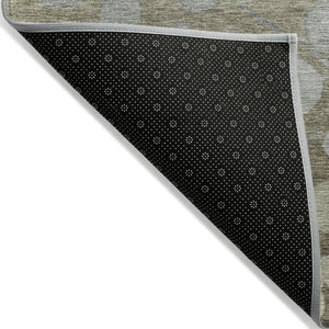HomeRoots 5' Elegant Khaki and Gray Floral Area Rug – Durable, Washable Design for Indoor and Outdoor Spaces 8' Round 625183