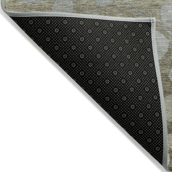 HomeRoots 5' Elegant Khaki and Gray Floral Area Rug – Durable, Washable Design for Indoor and Outdoor Spaces 8' Round 625183