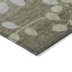 HomeRoots 5' Elegant Khaki and Gray Floral Area Rug – Durable, Washable Design for Indoor and Outdoor Spaces 8' Round 625183
