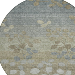HomeRoots 5' Elegant Khaki and Gray Floral Area Rug – Durable, Washable Design for Indoor and Outdoor Spaces 8' Round 625183