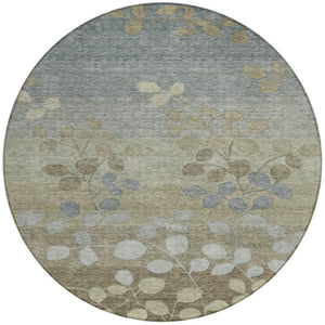 HomeRoots 5' Elegant Khaki and Gray Floral Area Rug – Durable, Washable Design for Indoor and Outdoor Spaces 8' Round 625183