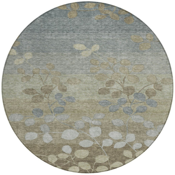 HomeRoots 5' Elegant Khaki and Gray Floral Area Rug – Durable, Washable Design for Indoor and Outdoor Spaces 8' Round 625183