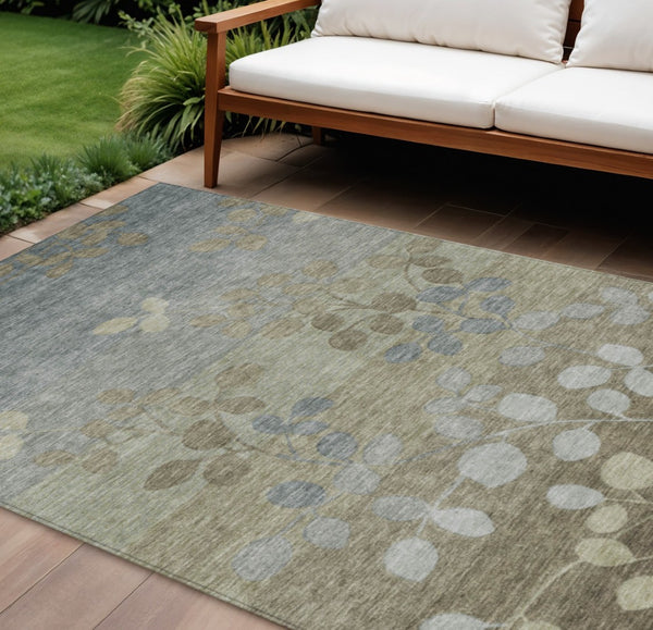 HomeRoots 5' Elegant Khaki and Gray Floral Area Rug – Durable, Washable Design for Indoor and Outdoor Spaces 8' X 10' 625184