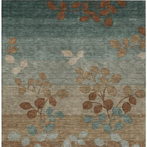 HomeRoots 5' Brown and Teal Blue Floral Area Rug - Durable, Washable, Perfect for Indoor and Outdoor Spaces 5' X 8' 625188