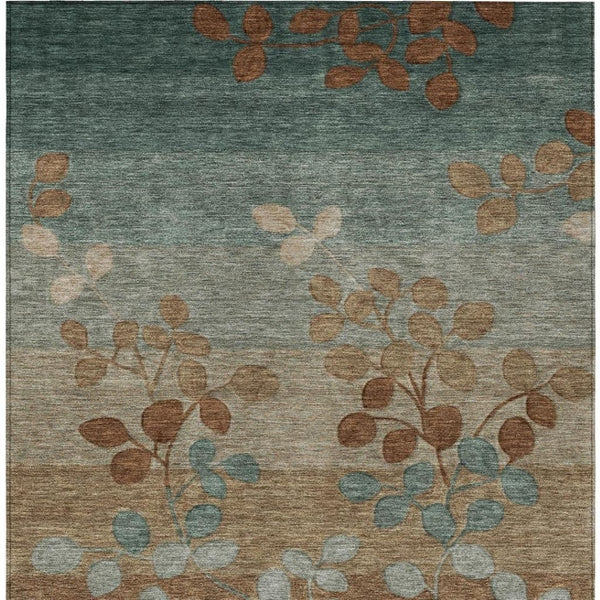 HomeRoots 5' Brown and Teal Blue Floral Area Rug - Durable, Washable, Perfect for Indoor and Outdoor Spaces 5' X 8' 625188
