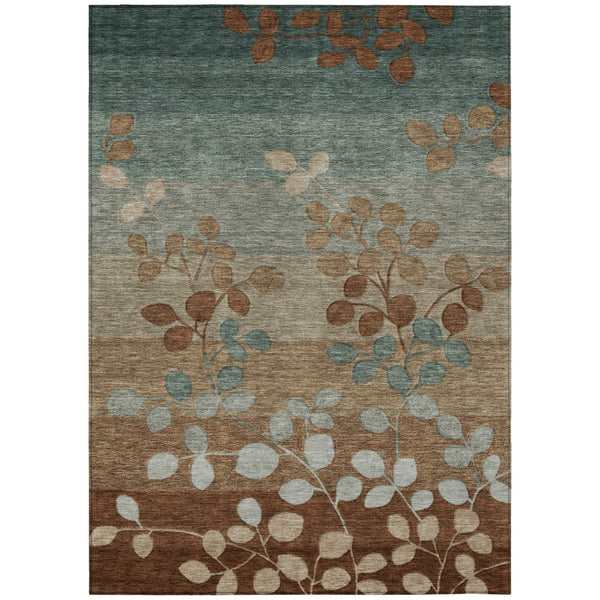 HomeRoots 5' Brown and Teal Blue Floral Area Rug - Durable, Washable, Perfect for Indoor and Outdoor Spaces 5' X 8' 625188