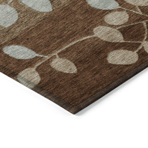 HomeRoots 5' Brown and Teal Blue Floral Area Rug - Durable, Washable, Perfect for Indoor and Outdoor Spaces 8' Round 625189