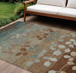 HomeRoots 5' Brown and Teal Blue Floral Area Rug - Durable, Washable, Perfect for Indoor and Outdoor Spaces 8' X 10' 625190