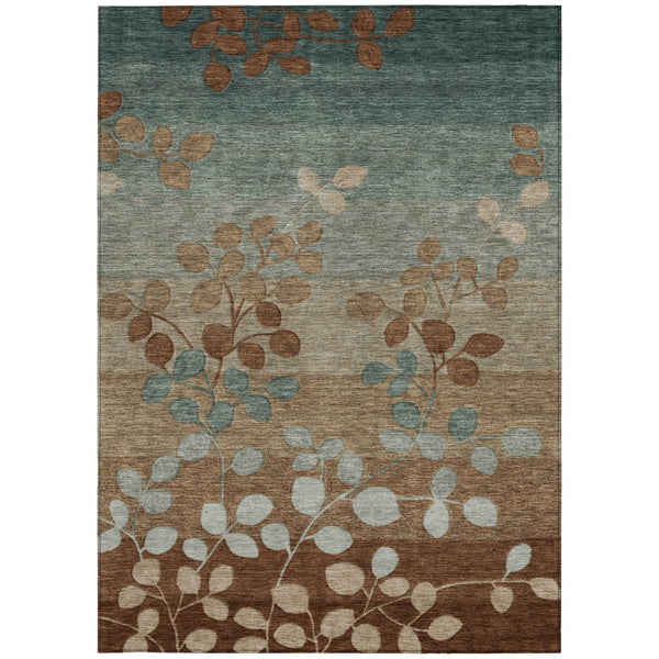 HomeRoots 5' Brown and Teal Blue Floral Area Rug - Durable, Washable, Perfect for Indoor and Outdoor Spaces 8' X 10' 625190