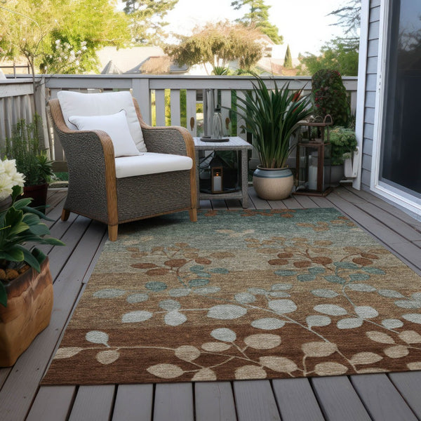 HomeRoots 5' Brown and Teal Blue Floral Area Rug - Durable, Washable, Perfect for Indoor and Outdoor Spaces 8' X 10' 625190