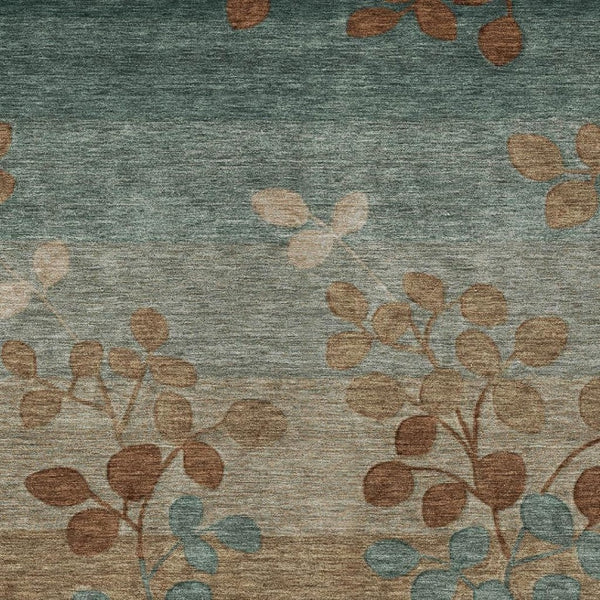 HomeRoots 5' Brown and Teal Blue Floral Area Rug - Durable, Washable, Perfect for Indoor and Outdoor Spaces 9' X 12' 625191