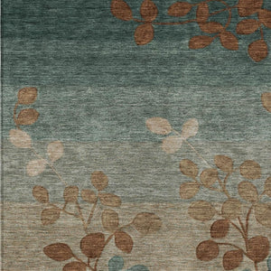 HomeRoots 5' Brown and Teal Blue Floral Area Rug - Durable, Washable, Perfect for Indoor and Outdoor Spaces 10' X 14' 625192