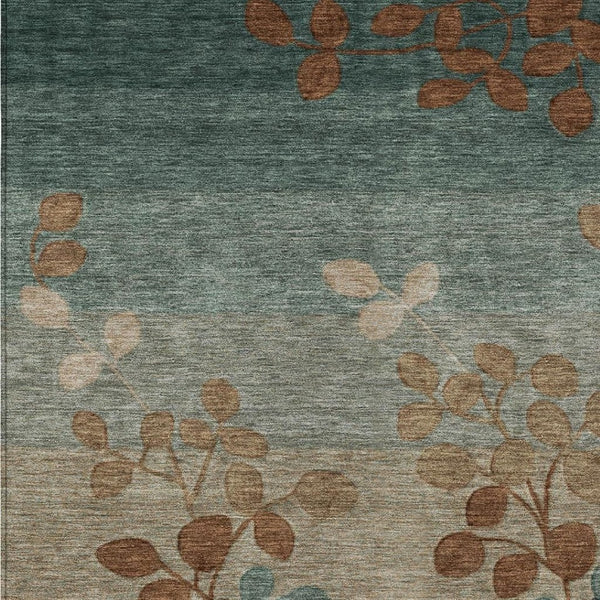 HomeRoots 5' Brown and Teal Blue Floral Area Rug - Durable, Washable, Perfect for Indoor and Outdoor Spaces 10' X 14' 625192