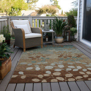 HomeRoots 5' Brown and Teal Blue Floral Area Rug - Durable, Washable, Perfect for Indoor and Outdoor Spaces 10' X 14' 625192