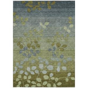 HomeRoots 5' Stylish Olive Green and Gray Floral Washable Area Rug for Indoor and Outdoor Living Spaces 5' X 8' 625194