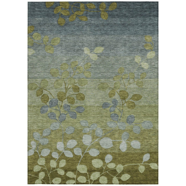 HomeRoots 5' Stylish Olive Green and Gray Floral Washable Area Rug for Indoor and Outdoor Living Spaces 5' X 8' 625194