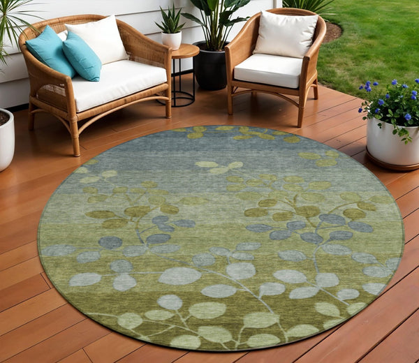 HomeRoots 5' Stylish Olive Green and Gray Floral Washable Area Rug for Indoor and Outdoor Living Spaces 8' Round 625195