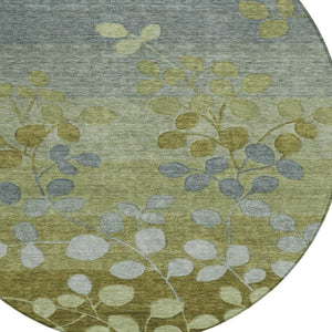 HomeRoots 5' Stylish Olive Green and Gray Floral Washable Area Rug for Indoor and Outdoor Living Spaces 8' Round 625195