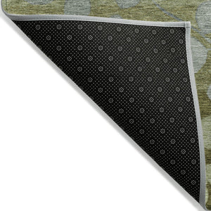 HomeRoots 5' Stylish Olive Green and Gray Floral Washable Area Rug for Indoor and Outdoor Living Spaces 8' Round 625195