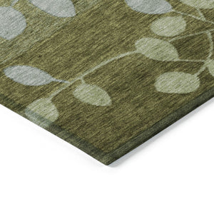 HomeRoots 5' Stylish Olive Green and Gray Floral Washable Area Rug for Indoor and Outdoor Living Spaces 8' Round 625195