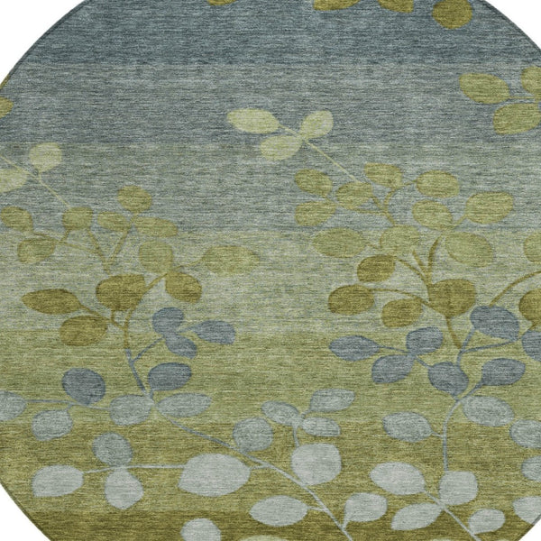 HomeRoots 5' Stylish Olive Green and Gray Floral Washable Area Rug for Indoor and Outdoor Living Spaces 8' Round 625195