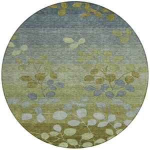 HomeRoots 5' Stylish Olive Green and Gray Floral Washable Area Rug for Indoor and Outdoor Living Spaces 8' Round 625195