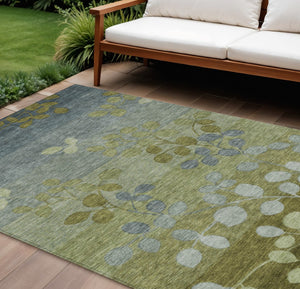 HomeRoots 5' Stylish Olive Green and Gray Floral Washable Area Rug for Indoor and Outdoor Living Spaces 8' X 10' 625196