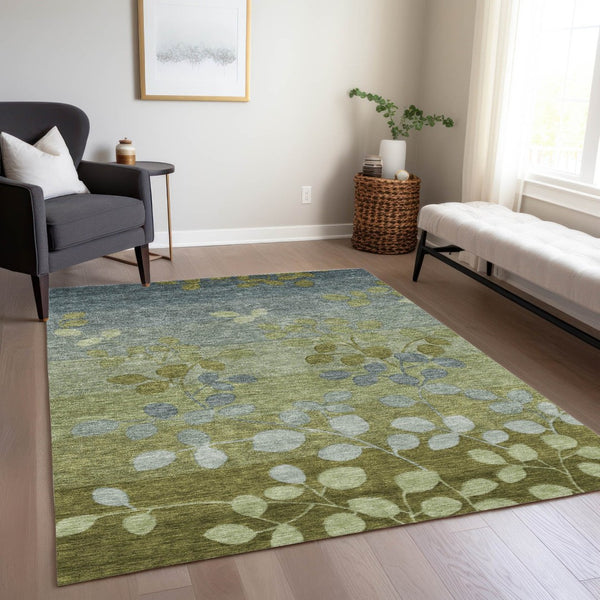 HomeRoots 5' Stylish Olive Green and Gray Floral Washable Area Rug for Indoor and Outdoor Living Spaces 8' X 10' 625196