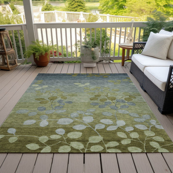 HomeRoots 5' Stylish Olive Green and Gray Floral Washable Area Rug for Indoor and Outdoor Living Spaces 8' X 10' 625196
