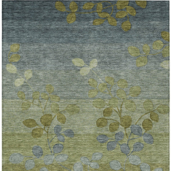 HomeRoots 5' Stylish Olive Green and Gray Floral Washable Area Rug for Indoor and Outdoor Living Spaces 9' X 12' 625197