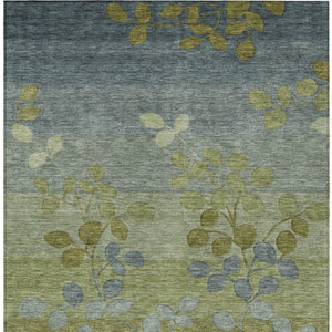 HomeRoots 5' Stylish Olive Green and Gray Floral Washable Area Rug for Indoor and Outdoor Living Spaces 10' X 14' 625198