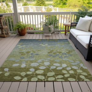 HomeRoots 5' Stylish Olive Green and Gray Floral Washable Area Rug for Indoor and Outdoor Living Spaces 10' X 14' 625198