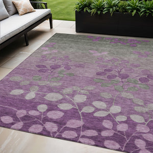 HomeRoots 5' Purple and Gray Floral Washable Area Rug - Perfect for Indoor and Outdoor High-Traffic Spaces 5' X 8' 625200