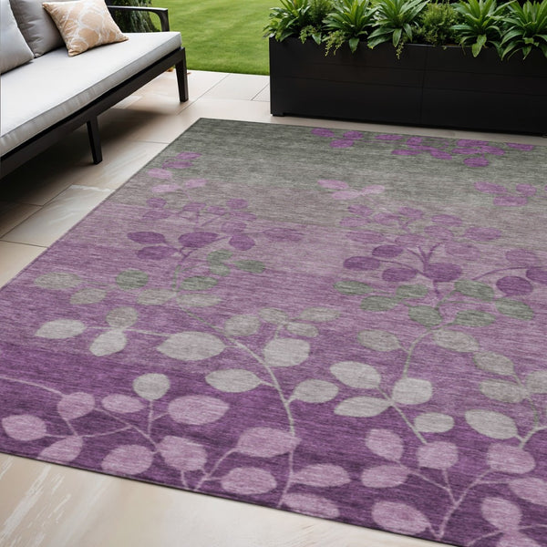 HomeRoots 5' Purple and Gray Floral Washable Area Rug - Perfect for Indoor and Outdoor High-Traffic Spaces 5' X 8' 625200