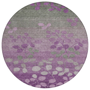HomeRoots 5' Purple and Gray Floral Washable Area Rug - Perfect for Indoor and Outdoor High-Traffic Spaces 8' Round 625201