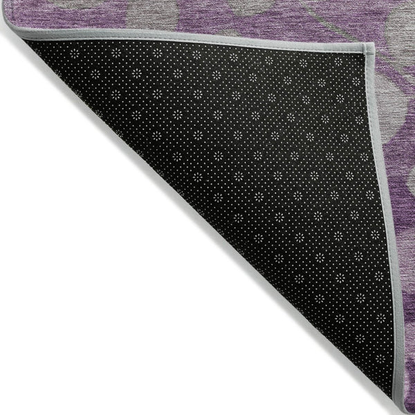 HomeRoots 5' Purple and Gray Floral Washable Area Rug - Perfect for Indoor and Outdoor High-Traffic Spaces 8' Round 625201