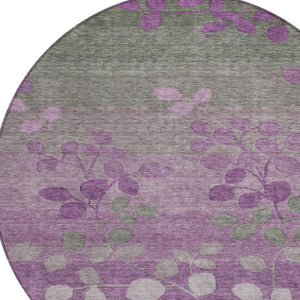 HomeRoots 5' Purple and Gray Floral Washable Area Rug - Perfect for Indoor and Outdoor High-Traffic Spaces 8' Round 625201