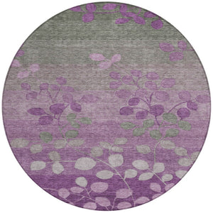 HomeRoots 5' Purple and Gray Floral Washable Area Rug - Perfect for Indoor and Outdoor High-Traffic Spaces 8' Round 625201