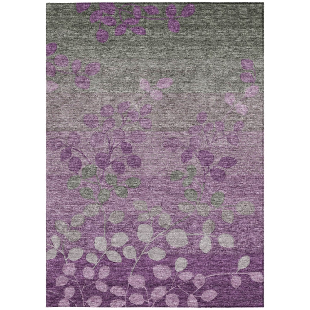 HomeRoots 5' Purple and Gray Floral Washable Area Rug - Perfect for Indoor and Outdoor High-Traffic Spaces 8' X 10' 625202