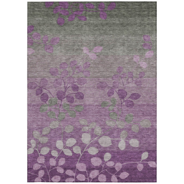 HomeRoots 5' Purple and Gray Floral Washable Area Rug - Perfect for Indoor and Outdoor High-Traffic Spaces 8' X 10' 625202