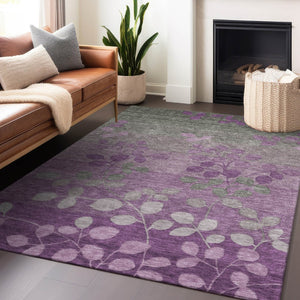 HomeRoots 5' Purple and Gray Floral Washable Area Rug - Perfect for Indoor and Outdoor High-Traffic Spaces 8' X 10' 625202