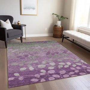 HomeRoots 5' Purple and Gray Floral Washable Area Rug - Perfect for Indoor and Outdoor High-Traffic Spaces 8' X 10' 625202