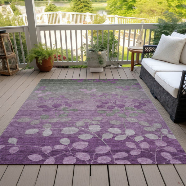 HomeRoots 5' Purple and Gray Floral Washable Area Rug - Perfect for Indoor and Outdoor High-Traffic Spaces 8' X 10' 625202