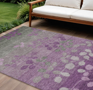 HomeRoots 5' Purple and Gray Floral Washable Area Rug - Perfect for Indoor and Outdoor High-Traffic Spaces 9' X 12' 625203