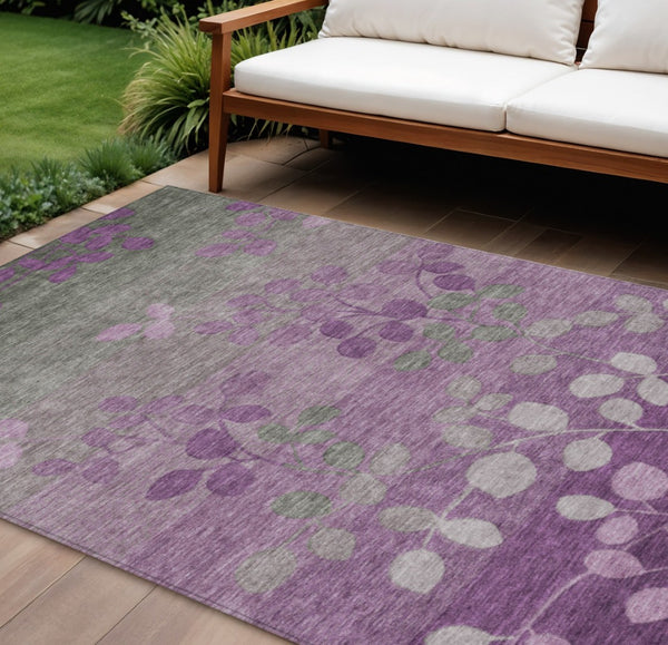 HomeRoots 5' Purple and Gray Floral Washable Area Rug - Perfect for Indoor and Outdoor High-Traffic Spaces 9' X 12' 625203